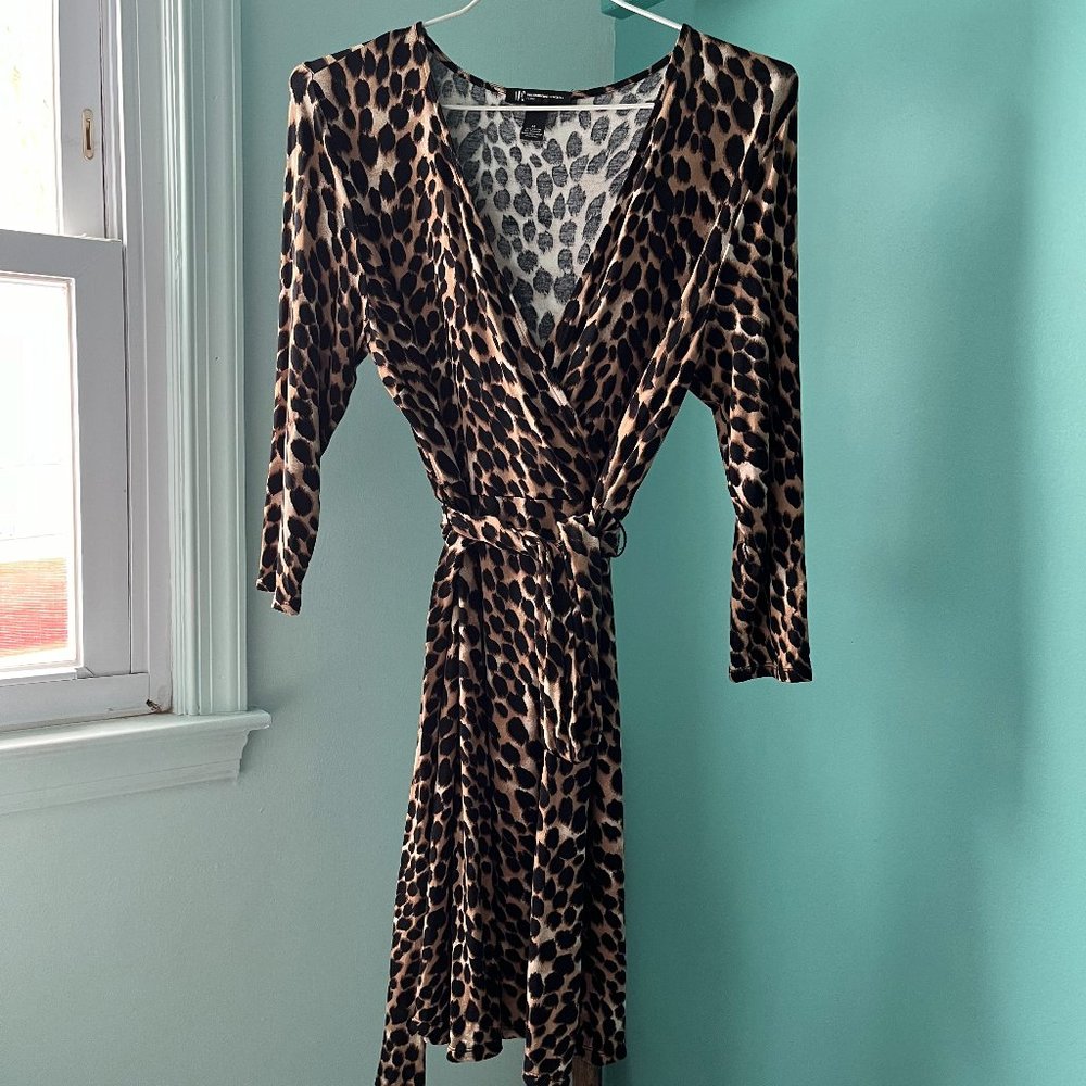 Cheetah Print Ladies Wrap Dress; INC by Macy's, Medium Petite